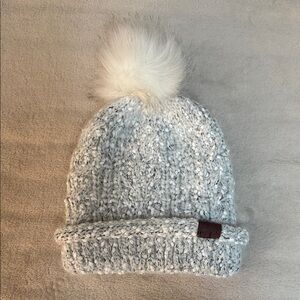 C.C White Knit Beanie with Pom Pom